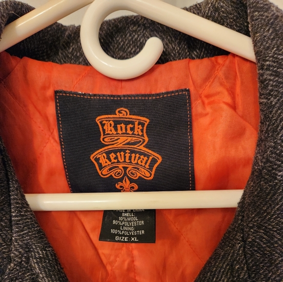 Rock Revival Charcoal Gray Wool Blend Modern Double-breasted Peacoat - size XL - Picture 2 of 7